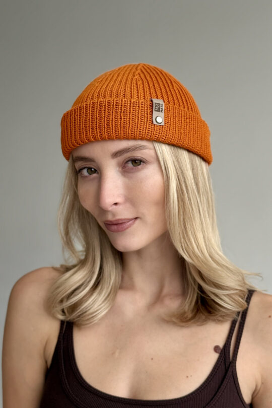 В'язана Шапка біні з вовни мериносу Orange 2026